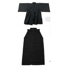 일본풍 도복 전통 사무라이 상하의 검도복 도복 의류, 블루 상의 블랙 하의 4종 세트(좁은 소매)