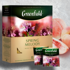 Greenfield Spring Melody Черный чай с чабрецом и персиком, 100 пакетиков