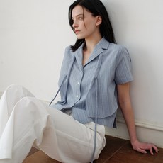 아워코모스 comos 1135 open collar overlap blouse (blue)