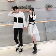 카라 언밸런스 셔츠 원피스 스트랩 크롭 조끼 제주도 커플룩 시밀러룩 신혼여행 남자 긴팔