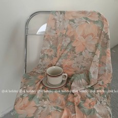 꽃무늬 촬영용 배경 커튼 쉬폰 플라워 빈티지 페이즐리 소품 인테리어 테이블보 인스타 피크닉, 오렌지 파우더 빅 플라워 (노로크)