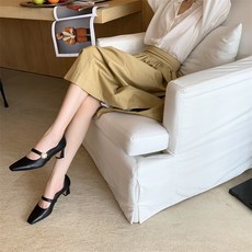 웨딩슈즈코사지 [ 왕소 독 ] 오렌지색 부드러운 메리제리슈즈 여성프랑스식 복고 스퀘어 양가죽 중간굵기 어음 여성신발