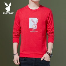 소확행 남성백색티셔츠 알프스프라자축하화환 붉은 소매 수유 맨투맨 남성긴티 초 가을 뉴드렌드 흐름 와이드 루즈핏 이너티셔츠