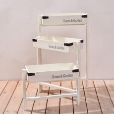 파티션 화분 베란다 가드닝 플랜트 박스 원목 화분장 장식장 북선반 원목, 원목 계단식 화대 미니 화이트 총길이110cm