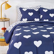 NMT Basics Kids Easy-Wash Microfiber Bed-in-a-Bag 침 [Navy Hearts- Full ／ Queen] - P00650835J5MTT0
