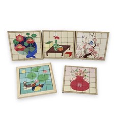 5종 민화 우드 타일 티코스터 만들기 DIY 키트, 벚꽃과 나비, 벚꽃과 나비