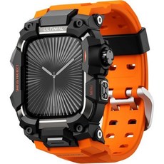 Apple Watch용 밴드가 있는 얼티밋 러기드 케이스 46mm Watch 시리즈 10과 호환 iWatch 전술 밴드 남성용 군용 등급 충격 방지 범퍼 커버46mm 오렌지, Orange