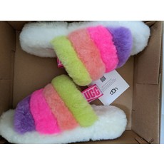 [관부가세포함] UGG 어그 Fluff Yeah 슬라이드 어그Plush 플러시 리얼 호주 양털 슬리퍼 레인보우 US6 EU37