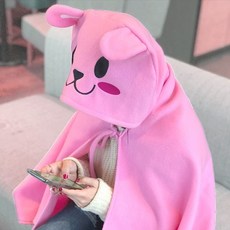 동물모양 무릎담요 모자망토 후드형 - 핑크래빗, 단품