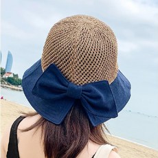 [원웨이라이프]시원한 투톤 라탄 리본 모자