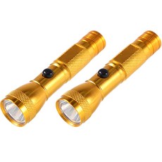 캠핑 등산 휴대용 LED 건전지 메탈 컬러 원터치 손전등, 골드, 2개