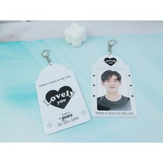 키치마인드 키치 포토카드 홀더 예절샷 연예인 포카 탑로더 키링, 화이트