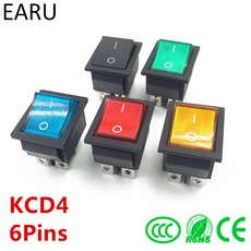 래치 로커 스위치 전원 스위치 i/o 6 pins with light 16a 250vac 20a 125vac kcd4 녹색 빨간색 노란색 파란색 검정색 보트 dpst|스위치|, Black, 1개, 단일