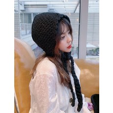 귀여운 겨울 방울 귀달이 털모자 메쉬 레드 비니 여 추동 시즌 인스 일계 스위트 겨울 수제 모자