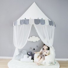 여자 아이 방 공주 님 침대 벽 캐노피 커텐 텐트 폼폼 레이스 꾸미기, 북유럽 대형 레이스커튼
