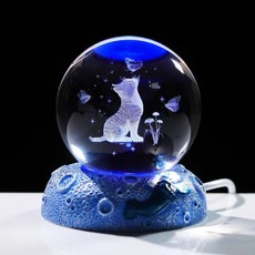 Arikyrist 고양이 크리스탈 3D 고양이와 나비 2.36인치 볼 피규어 선물 애호가를 위한 스페이스 라이트 베이스 기념품이 있는 방용 유리 동물 예술품 홈 데코 종이 무게, Cat, 1개