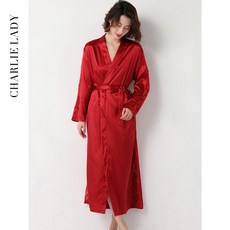 샤워가운 봄가을 모닝가운 여성신부 더길어진타입 결혼 아이스실크 주문제작가능 진빨강 신혼 잠옷, T01-M, C03-와인색-펀칭