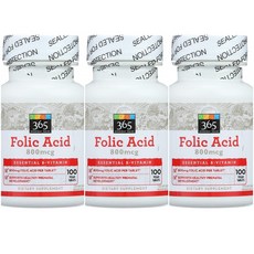 365 Everyday Folic Acid 엽산 800mcg 100정(100일분) 3통, 3병, 100정