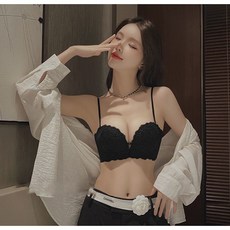 내의세트 여름 여성 노와이어 레이스브라+팬티세트 블랙 섹시 처짐방지 스포츠 내의세트