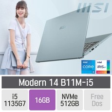 MSI 11세대 가성비 노트북 모던14 B11M-i5 블루스톤, 16GB, SSD 512GB, 미포함