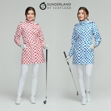 선덜랜드 여성 완벽방수 심실링처리 도트 후드 레인코트 사파리비옷 16712RC62, 레드