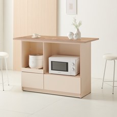 해피아이 매티 1200 서랍형 아일랜드식탁 홈바 테이블 수납장 서랍장 주방수납장 렌지대, 네츄럴우드 크림