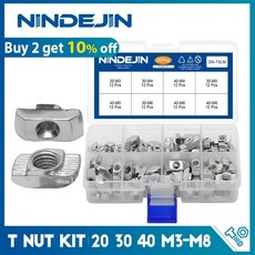 NINDEJIN 2020 3030 4040 알루미늄 프로파일 패스너용 슬라이딩 T 너트 키트 세트 M3 M4 M5 M6 M8 해머 헤드 96 개