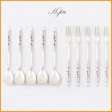 [라몽] 현진 단아 매화 실버 은 티포크 5p 티스푼 5p 1세트 10p (전통 선물 포장), 10개, 티포크 티스푼