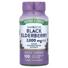 Nature's Truth 삼부커스 블랙 엘더베리 2000mg 빠른 방출 캡슐 100정(캡슐 1정당 1000mg), Nature's Truth 삼부커스 블..., 1개, 100정