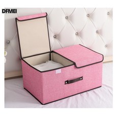 DFMEI 코튼 린넨 더블 뚜껑 수납함 의류 정리함 접이식 라지 장난감 수납함 속옷 수납함, 핑크/66, 큰 더블커버【50*30*25cm】, 1개