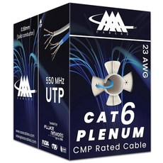AAA CMP Cat6 플레넘 케이블 1000ft 0.58MM 솔리드 도체 DTX1800 요행 테스트 통과 23AWG 이더넷 Cat 6 UTP 무차폐 트위스트 페어 550MHz, Blue