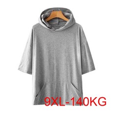 남성용 후드 티셔츠 솔리드 반팔 플러스 사이즈 5XL 6XL 7XL 8XL 9XL 여름