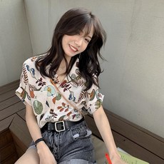 Kingfishe 여성 반팔 플라워 셔츠 여름 예쁜 블라우스 상의 n4 Yanf