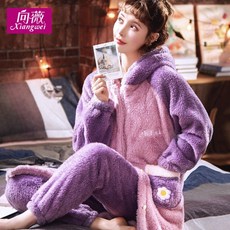 에블린 무인양품 공주 짱구 커플 동물 수면 잠옷 파자마가을과 겨울 여성 플란넬 여성 긴