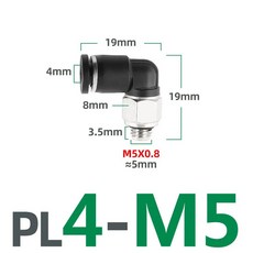 미니 공압 에어 커넥터 엘보 피팅 수나사 퀵 푸시 호스 파이프, 10.PL4-M5, 1개