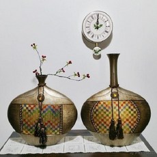 앤틱2p세트인테리어 유리화병 유스커스 후리지아 소화기꽃병 돌 묘지 조화 드라이플라워