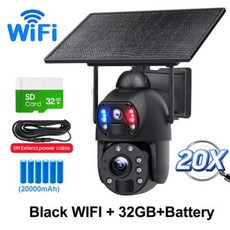 SHIWOJIA 태양광 패널 보안 카메라 듀얼 렌즈 녹화 휴머노이드 추적 감시 4G SIM WIFI 20X 줌 8MP 10W, 2) 20X Black WIFI 32GB, 1개