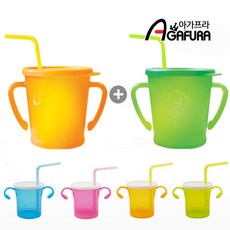 아가프라 매직빨대컵 300ml 2개 +사은품(빨대컵2개), 매직빨대컵(오렌지+그린)+빨대컵2개