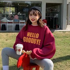예조마켓 두 벌의 가짜를 결합함 모자 없음 대미지 맨투맨 여성 후한 돈 기모 융 겨울 가을