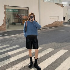 퀸앤조이 미녀77 임부용 지메이 레더 5부 밴딩 버뮤다 반바지