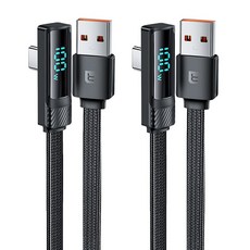 Toocki 디스플레이 90도 6A c타입 고속 충전케이블, 2m, 블랙, 2개