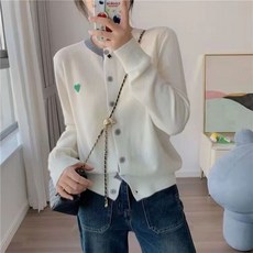 블루시스터 여성 라운드넥 투톤 니트 가디건