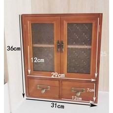 빈티지 테이블 수납 케이스 원목 컵 수납장 화장품 사무실 나무 책상 선반, 구제색 양문 꽃무늬 유리 칸막이 탈부착 가능( - 원목컵수납장
