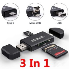 유형 c & 마이크로 usb & usb 3 1 otg 카드 판독기에 고속 범용 otg tf/sd 안 드 로이드 컴퓨터 확장 헤더 cardreader|카드 판독기|, 1개, 단일, Black Card Reader