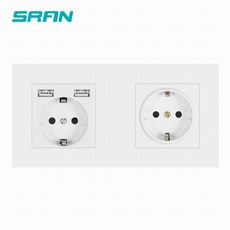 SRAN 벽 3 프레임 소켓 콘센트 EU 접지 전기 플러그 소켓 (PC USB 패널 포함) 258mm * 86mm 흰색 / 검정색 / 금색, 1usb 1 소켓 172A1, PC 블랙