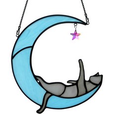 BOXCASA 고양이 크리스탈 박스카사 컬러풀 스타 캣 선캐처의 창문 그레이 스테인드 글래스 걸이 재미있는 달 장식 애호가를 위한 선물 여성 엄마 할머니 친구 Q1700182, C, 1개
