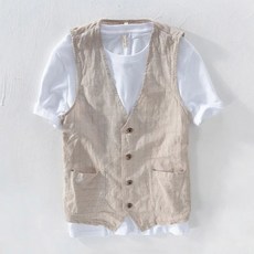 스트라이프 코튼 린넨 조끼 오토바이 라이딩 원피스 장비 액세서리 여름, XL, 카키스, 1개