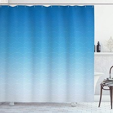 Ambesonne 기하학 샤워 커튼 스쿼마의 수생 옴브레 디자인 추상 곡선 파도 패턴 일러스트 현대적 후크가 있는 천 패브릭 욕실 장식 세트 69" W x 84" L 파란, 1, Multi 7