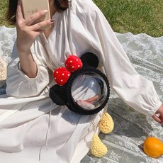 생활도움 핸드메이드 DIY 소재 위빙백 미키 클리어 폰 동전 포켓 숄더 파우치 생일 기념일 선물