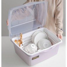 티엠리빙 뚜껑 식기 설거지 건조대, 대형 베이지, 1개